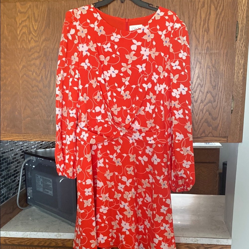 Eliza J Orange Red Long Sleeve Bishop Sundress